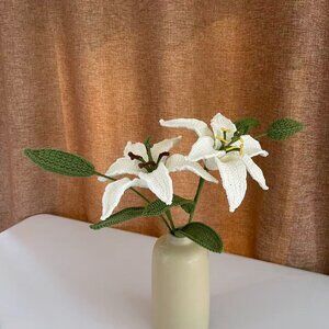 Crochet White Lily Bouquet for Home Décor & Gifts 14"
